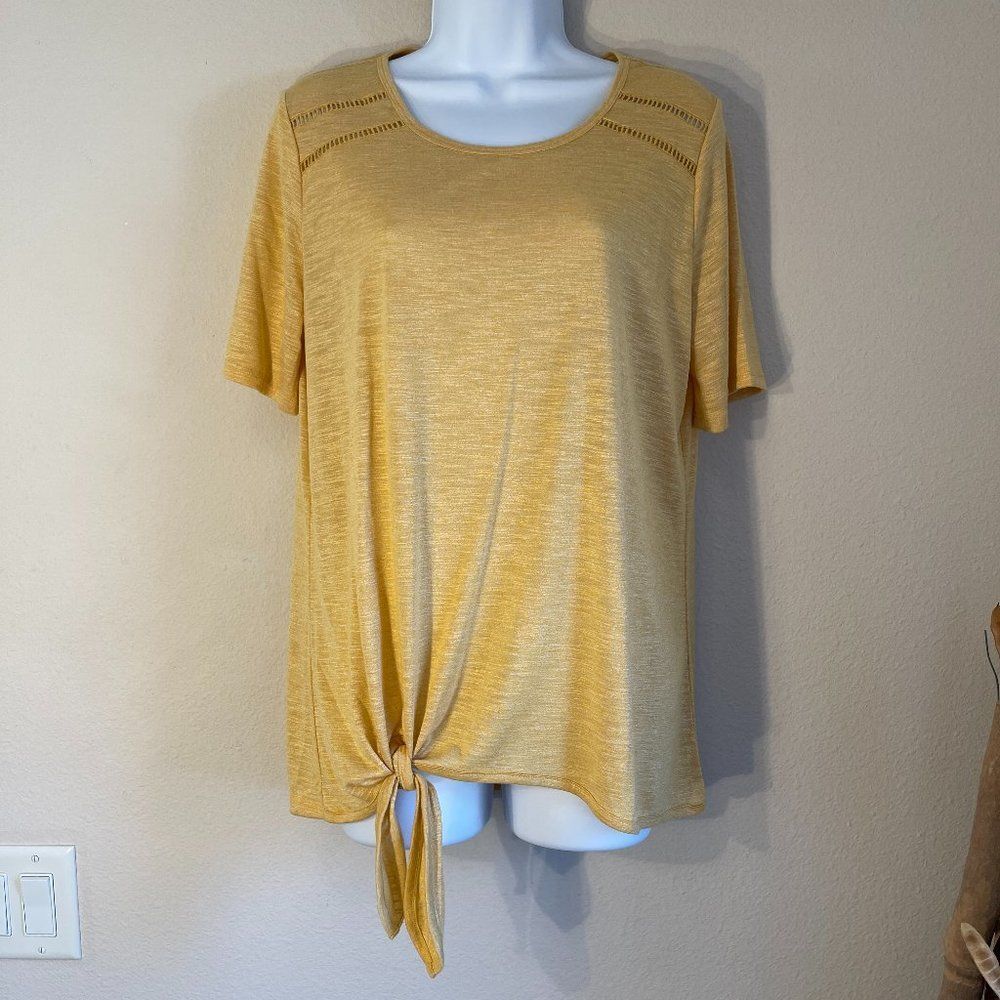 C Est 1946 Tie Front Top Golden Yellow T Shirt Short Sleeve M New With Tags